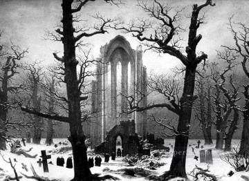 雪の中の修道院の墓地 カスパール・ダーヴィト・フリードリヒ 白黒 Oil Paintings